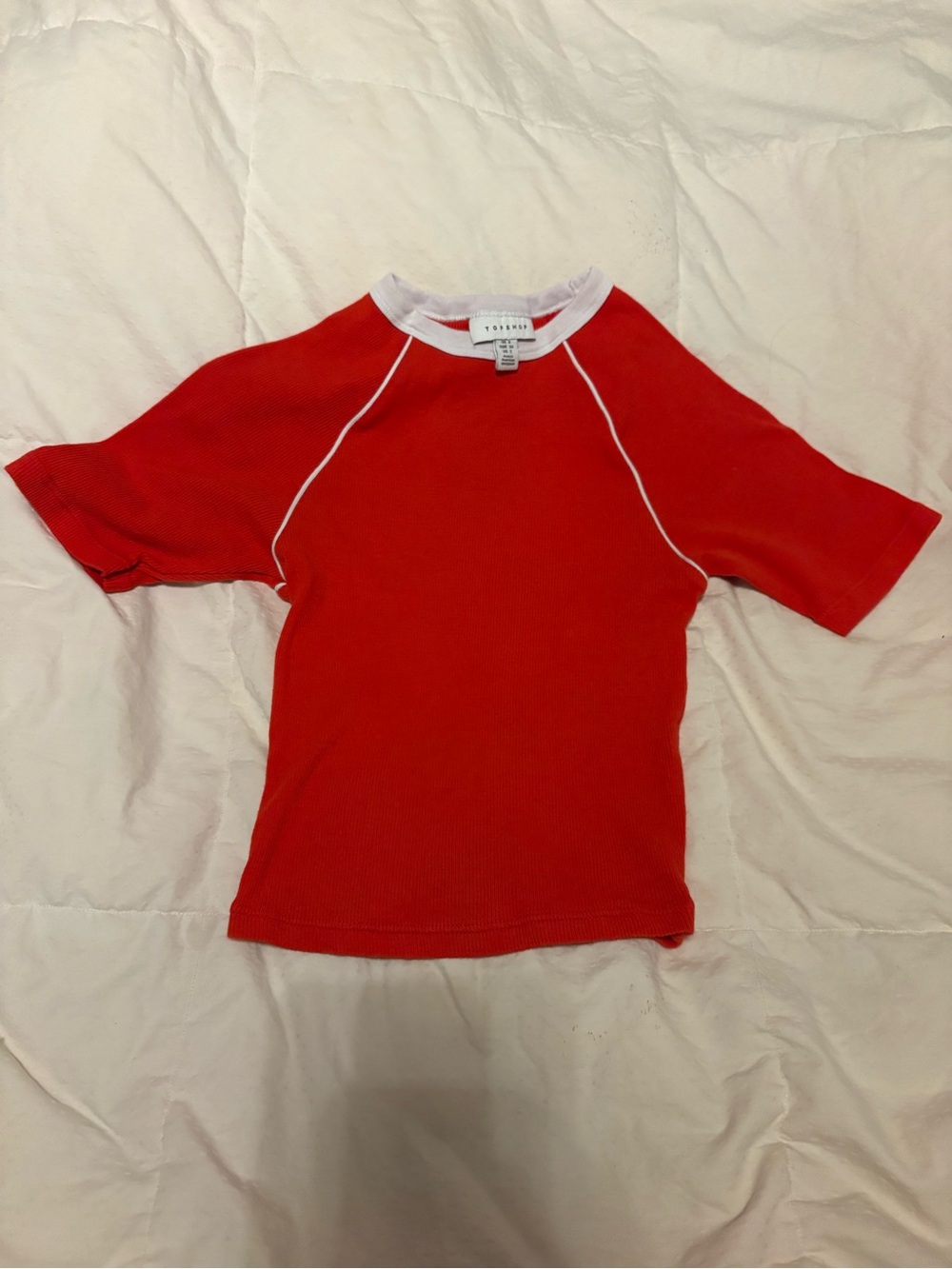 Topshop Red Short Sleeve Tee with White Trim
